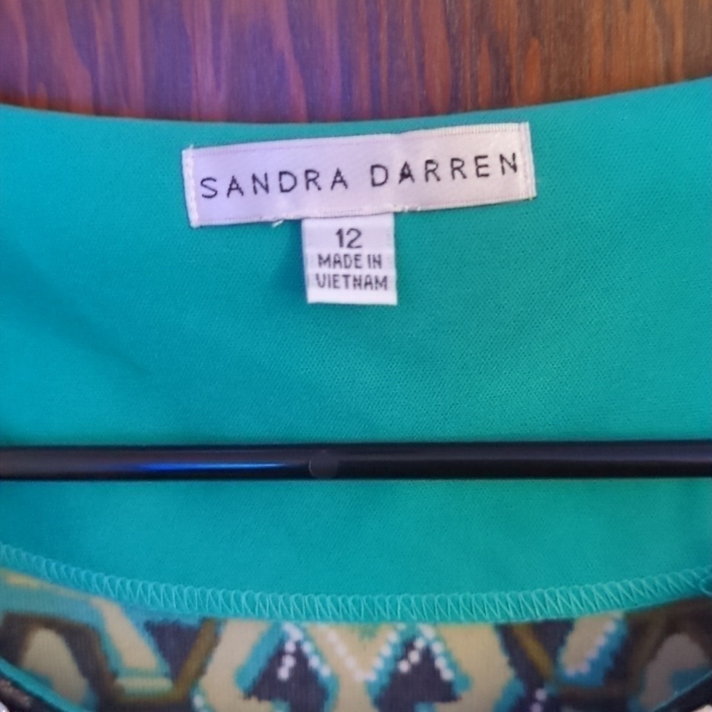 New with Tags Sandra Darren Green,Black, & Teal Short Sleeve Stretch Dress Sz 12 - Picture 4 of 7